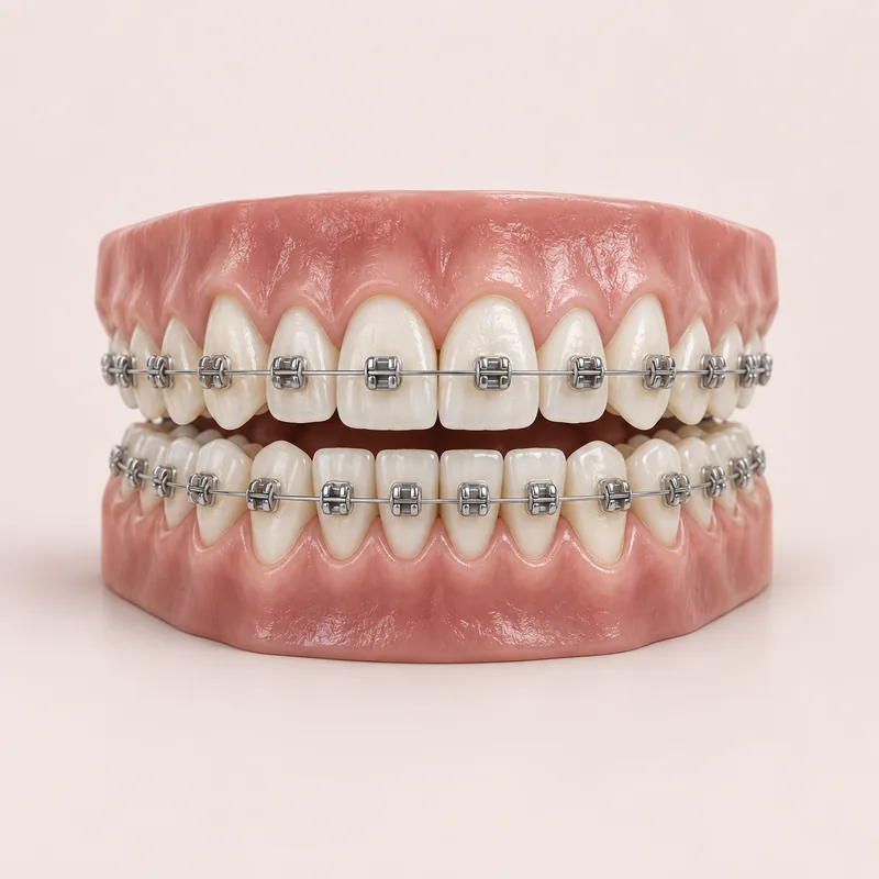 Three-dimensional illustration of teeth with metal braces